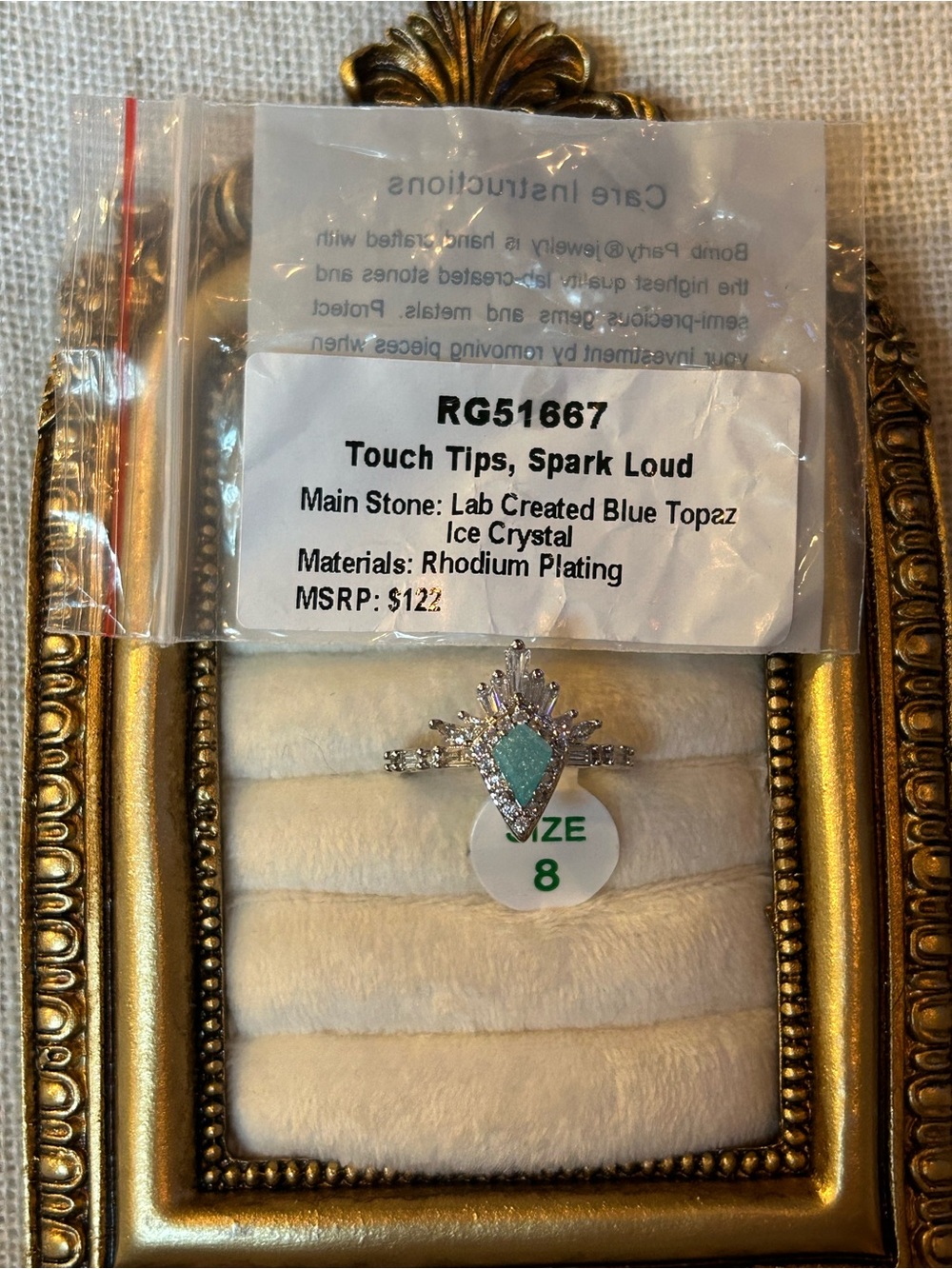 Bomb Party | Rhodium | Blue Topaz Ice Crystal | Ring Size 8